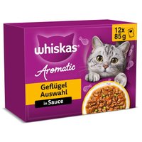 Whiskas Nassfutter Katze Adult, Multipack, 1+ Geflügel Auswahl, in Sauce 12x85 g