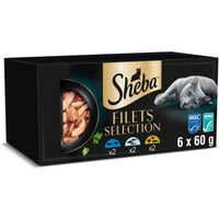 Sheba Nassfutter Katze, Adult, Filets, Multipack 3 Varietäten, in Sauce 6x60g